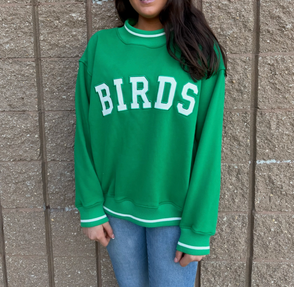Kelly Green Birds Mock Neck