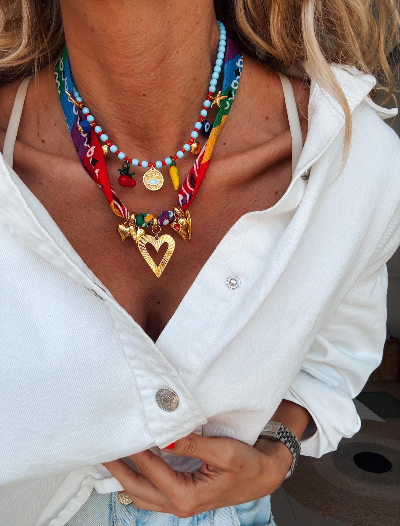 Fruit + Eye Bead Charm Necklace