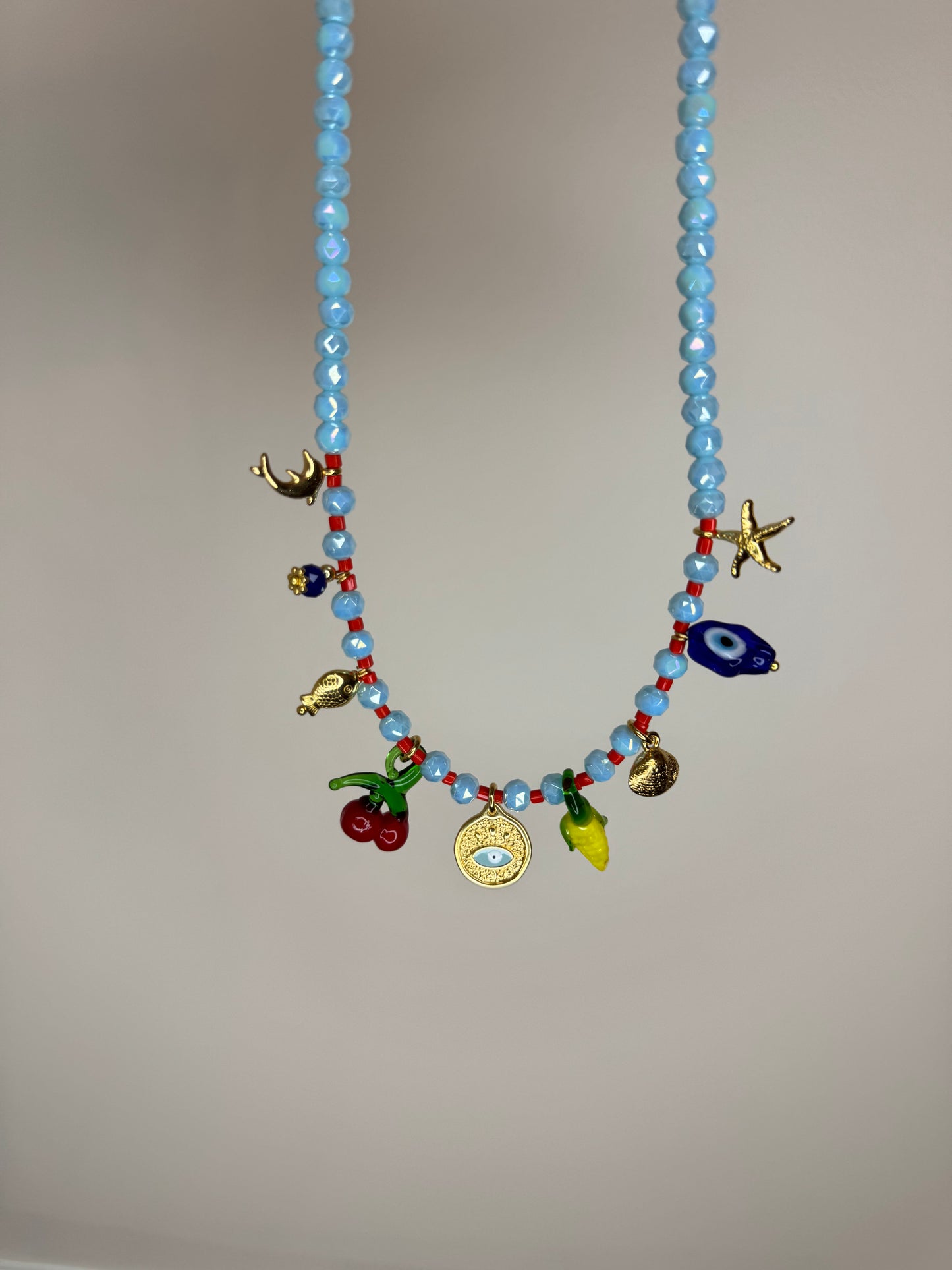 Fruit + Eye Bead Charm Necklace
