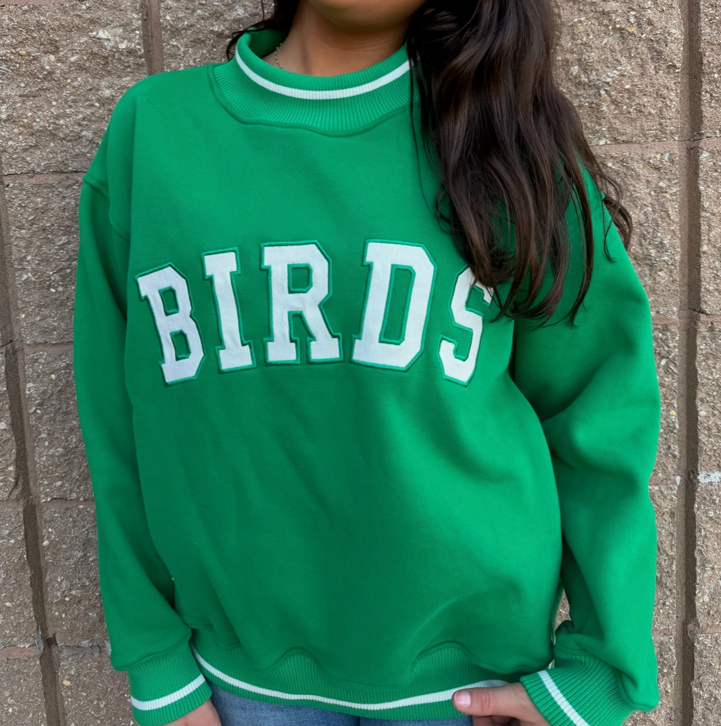 Kelly Green Birds Mock Neck
